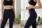 Tight crop on the waistband area showing the fabric quality, the width of the panel, and how it sits flush against the body without rolling. 