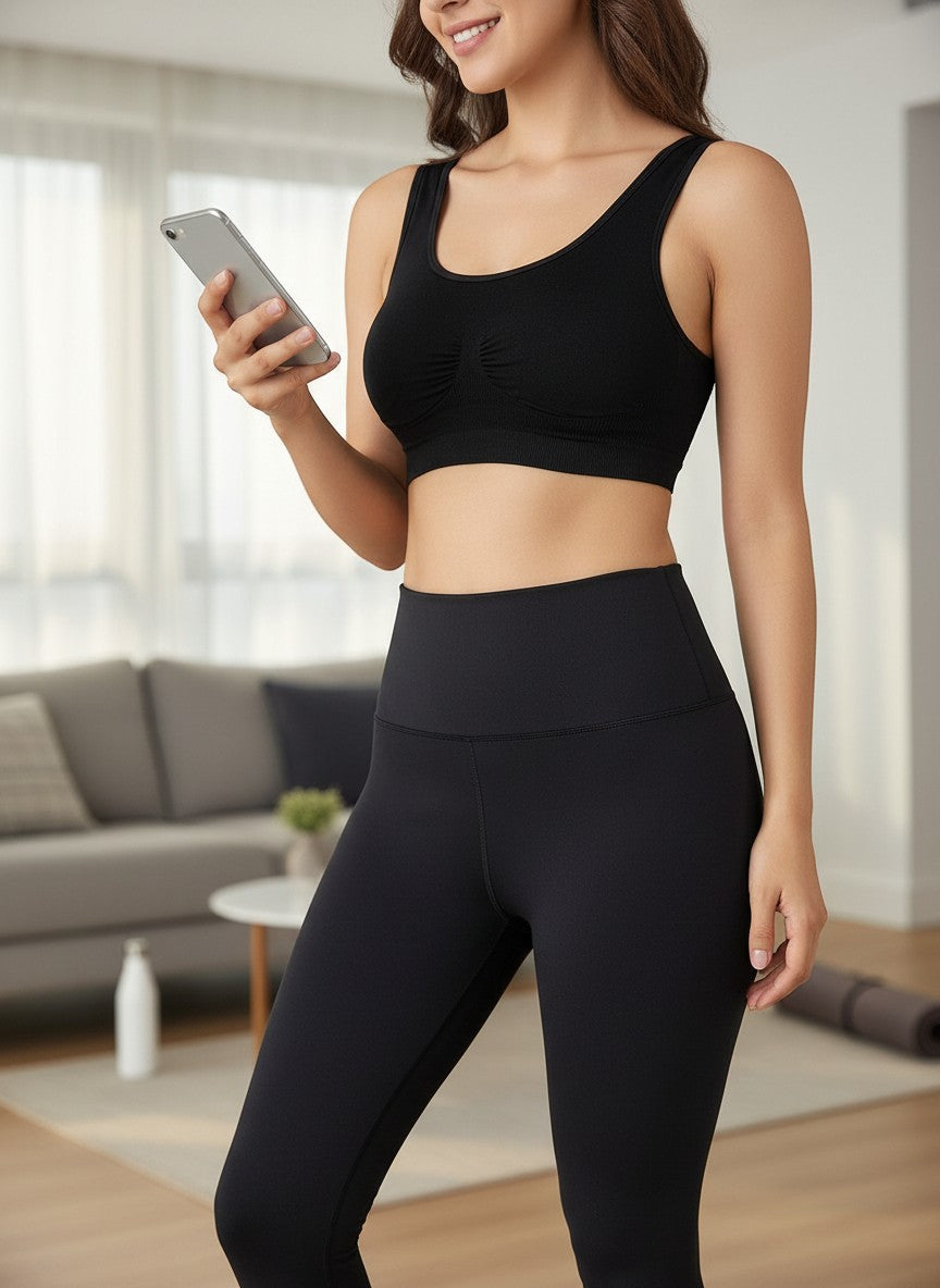 TAFUER high waist black sports leggings with a shaping effect, made from breathable fabric for fitness and everyday wear.