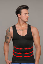 TAFUER Webwinkel black compression tank top for men, designed to slim the waist and abdomen. Made of polyamide and elastane.