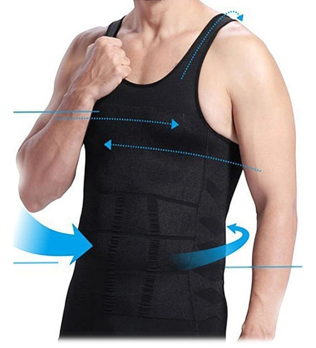TAFUER Webwinkel men's black compression tank top, seamless, breathable, polyamide and elastane blend for a slimmer silhouette.